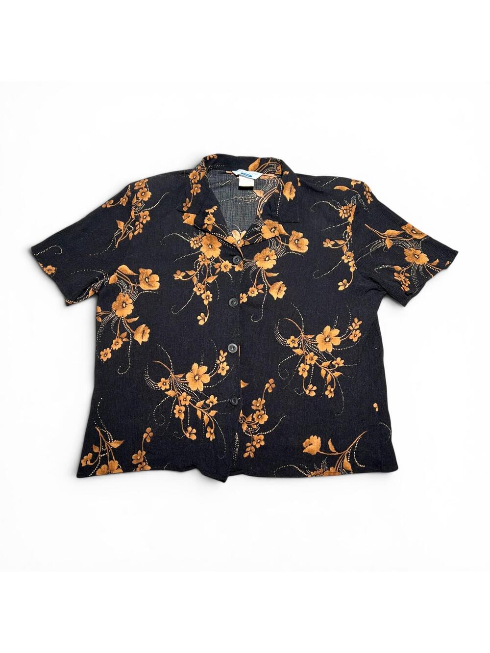 Vintage 90s Ship 'n Shore Black Floral Button-Up Shirt Size XL